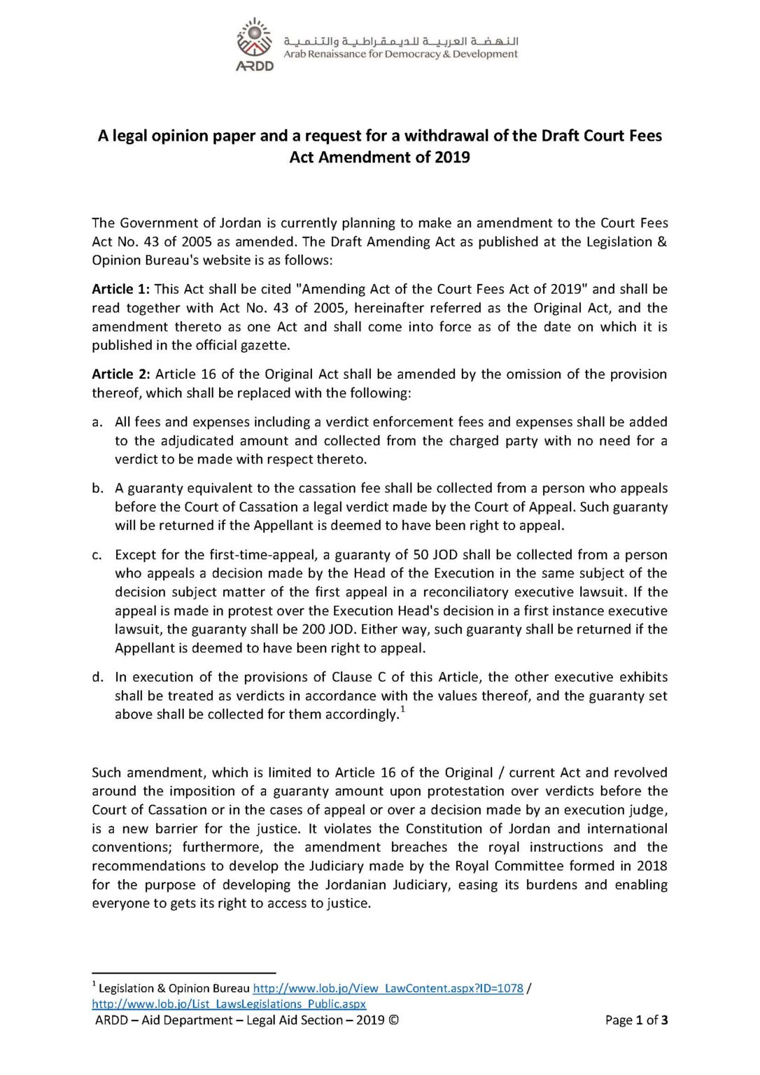 Draft Court Fees Act Amendment of 2019 - Renaissance Strategic Center.com